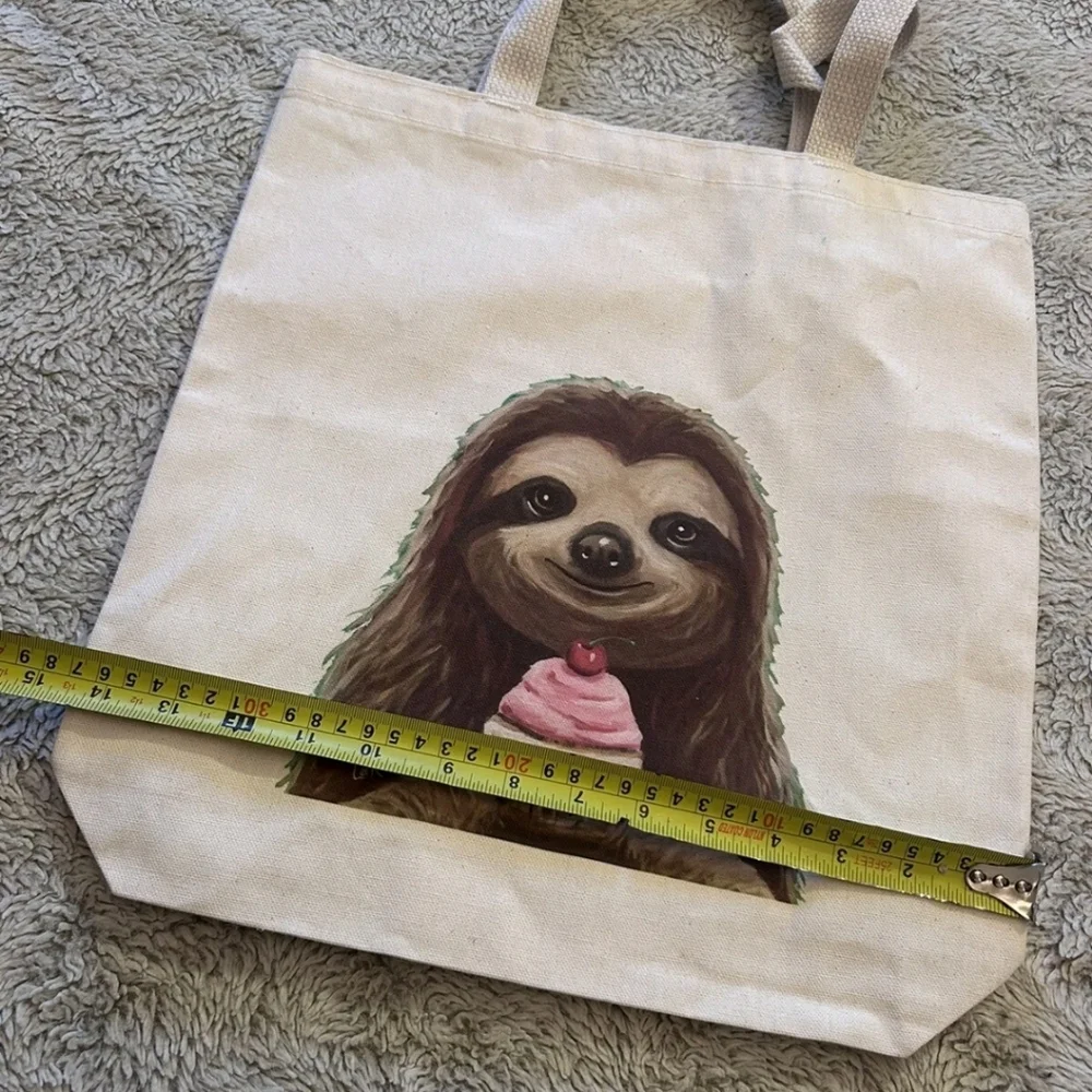 Canvas Sloth with Cake Tote Bag Shoulder Bag - Picture 5 of 6